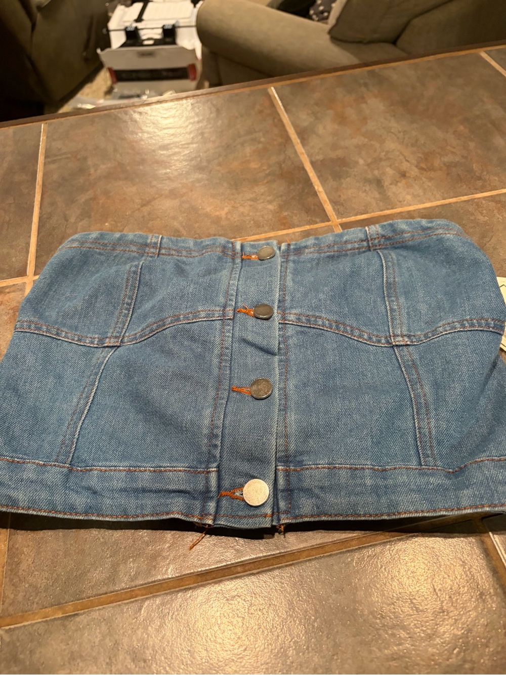 NWT Denim Button-Front bandeau  - Blue, XL